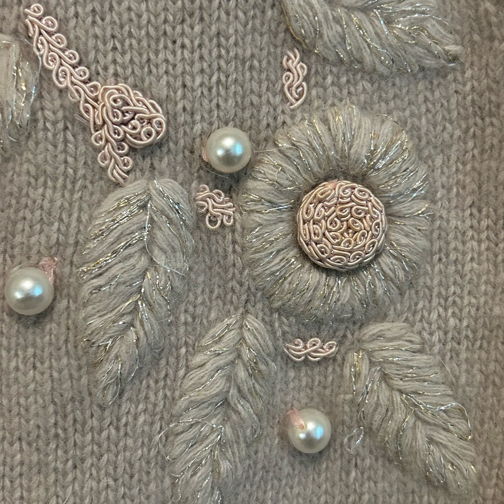 Magnolia Vintage Pearl Detail Beige/tan Lambswool Luxury Cardigan Size XL - Picture 9 of 16